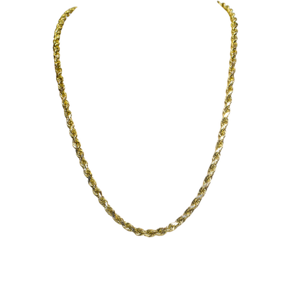 Gold chain necklace on a white background