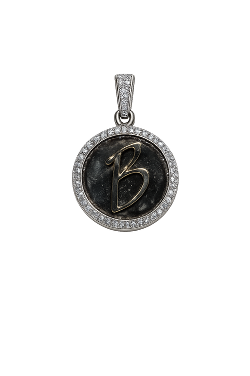 10K Gold Natural Diamond Initial B Medallion Pendant with 1.00 CT Diamonds