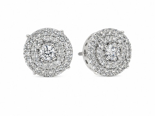 10K White Gold Natural Diamond Halo Stud Earrings with 1.42 CT Diamonds