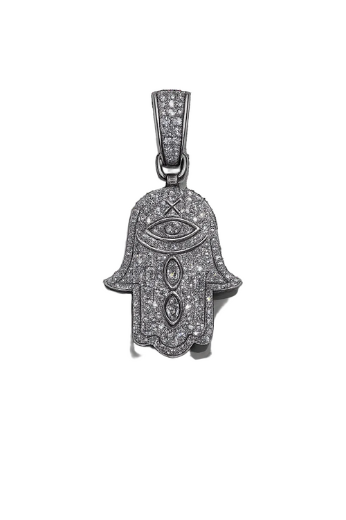 10K White Gold Natural Diamond Hamsa Hand Pendant with 1.50 CT Diamonds