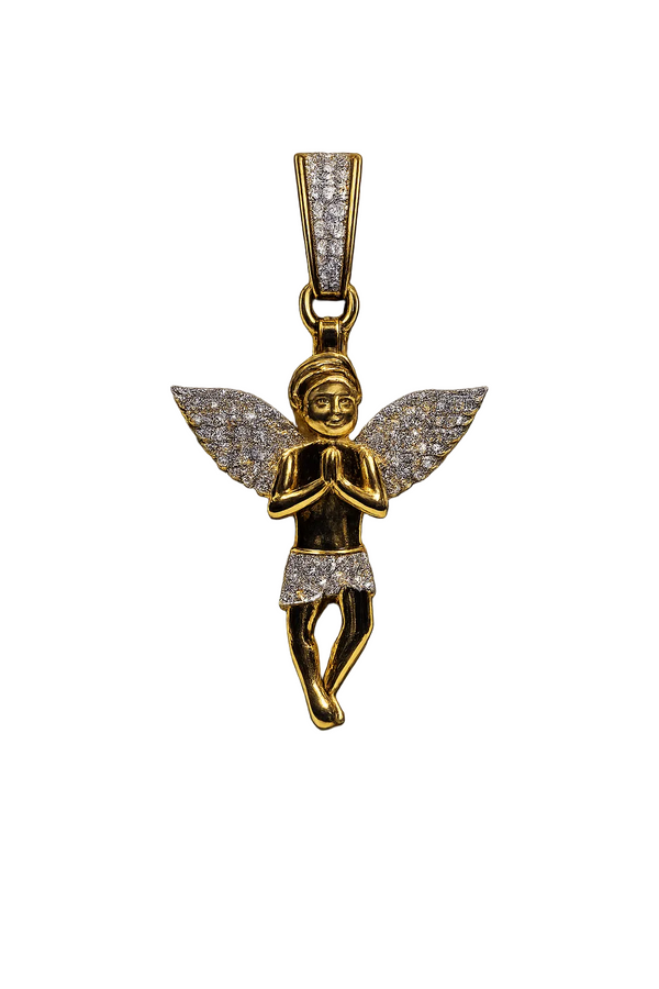 10K Yellow Gold Natural Diamond Baby Angel Cherub Pendant