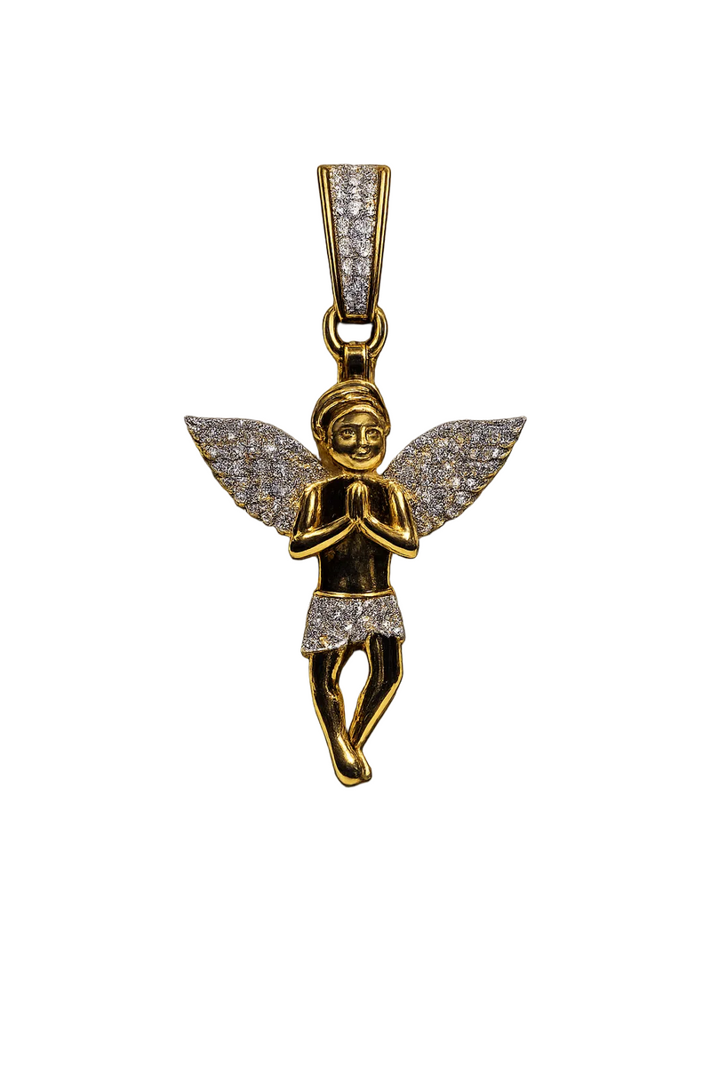 10K Yellow Gold Natural Diamond Baby Angel Cherub Pendant