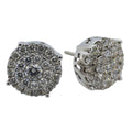 Pair of silver earrings with gemstones on a white background