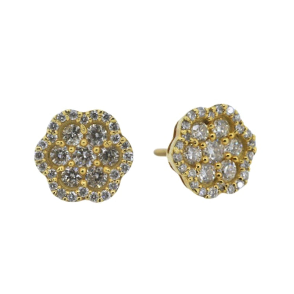 10K Yellow & White Gold Natural Diamond Floral Stud Earrings | 0.66 CT Diamond Earrings