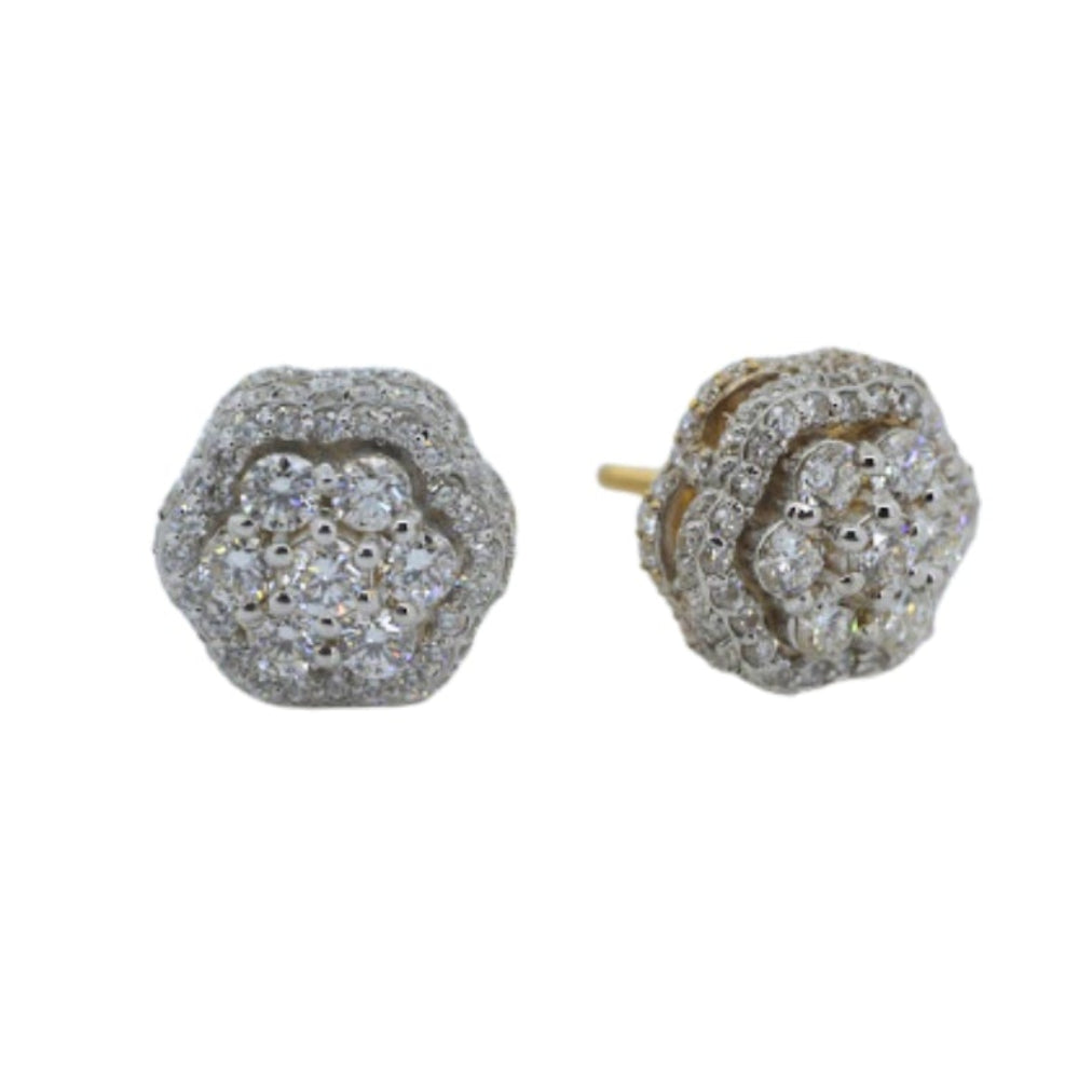 Pair of diamond stud earrings on a white background