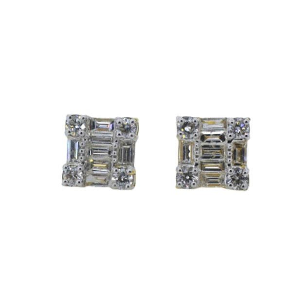 Pair of square-shaped earrings on a white background