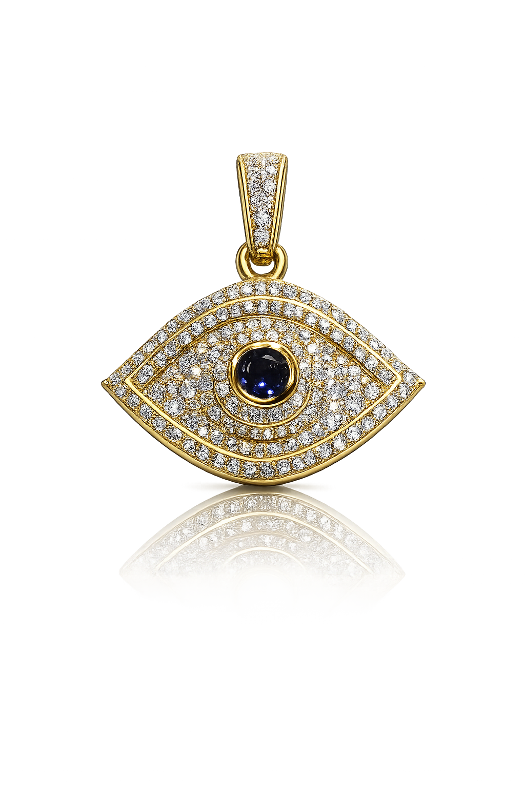10K Yellow Gold Natural Diamond Evil Eye Pendant | 3.01 CT Diamond Protection Pendant