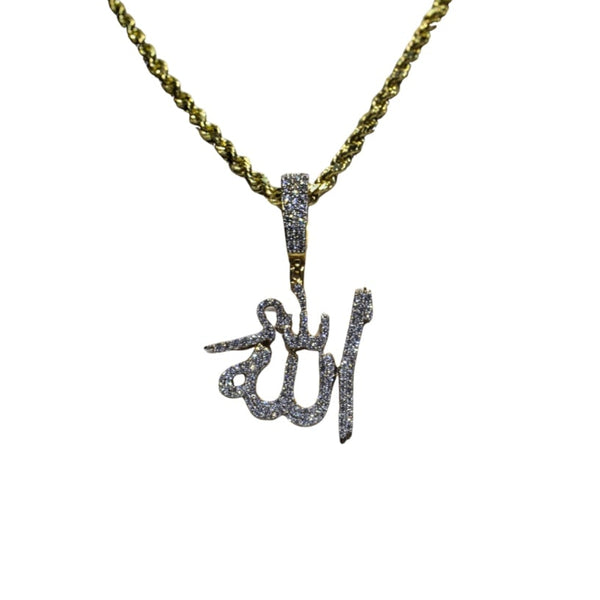 Necklace with a pendant featuring Arabic script on a white background