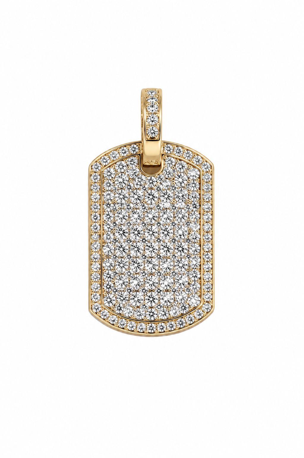 10K Yellow Gold Natural Diamond Dog Tag Pendant | 4.04 CT Diamond Statement Pendant