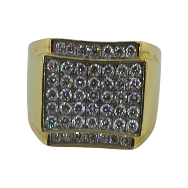 Gold ring with diamond accents on a white background
