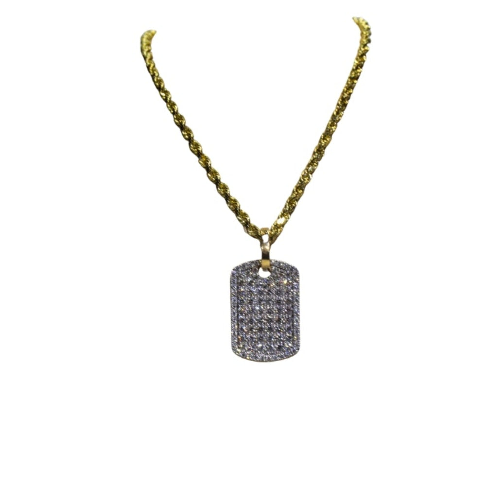 Necklace with a rectangular pendant on a white background