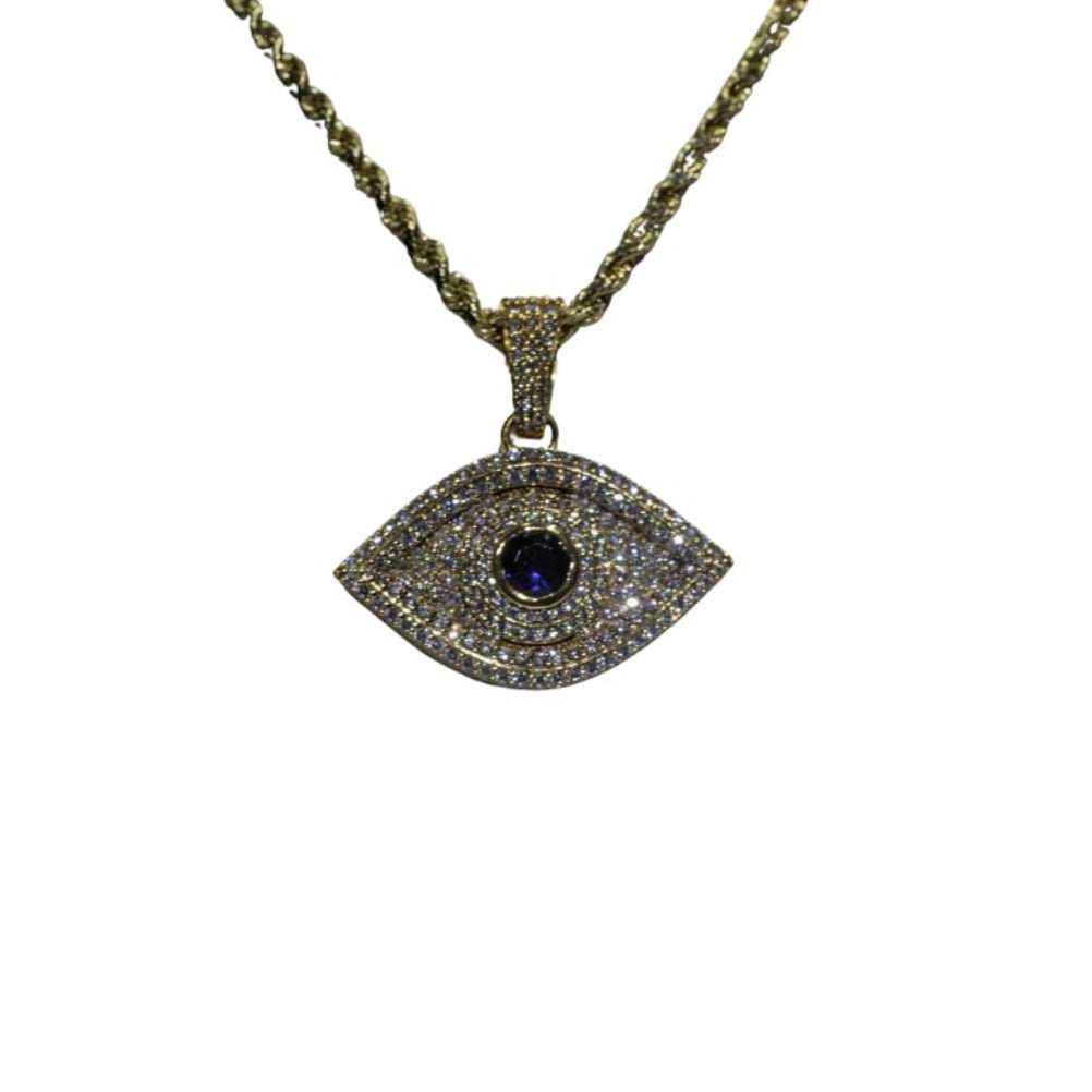 Necklace with an eye-shaped pendant on a white background