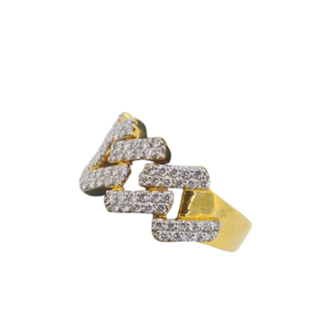 10K Yellow Gold Natural Diamond Cuban Link Ring | 1.25 CT Diamond Statement Ring