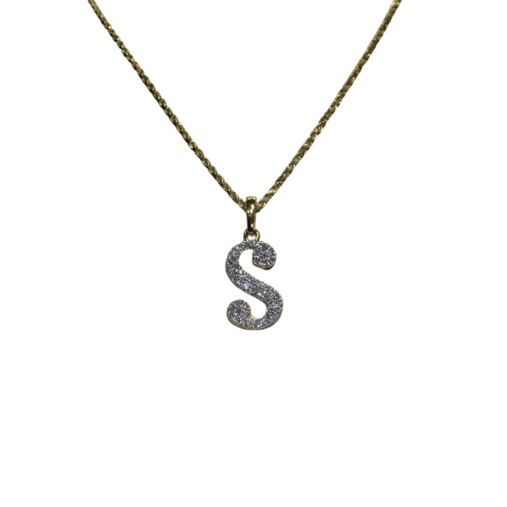 Necklace with a 'S' pendant on a white background