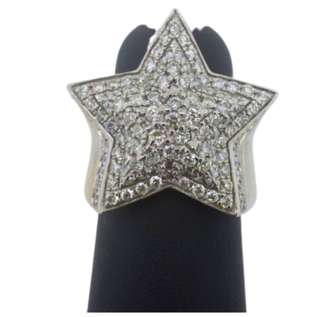 10K White Gold Natural Diamond Star Ring | 2.50 CT Diamond Statement Ring