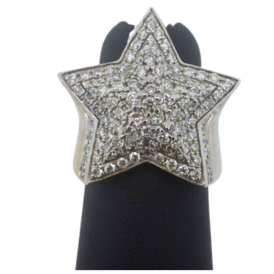 10K White Gold Natural Diamond Star Ring | 2.50 CT Diamond Statement Ring