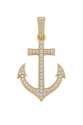 10K Yellow Gold Natural Diamond Anchor Pendant | 1.00 CT Diamond Nautical Pendant