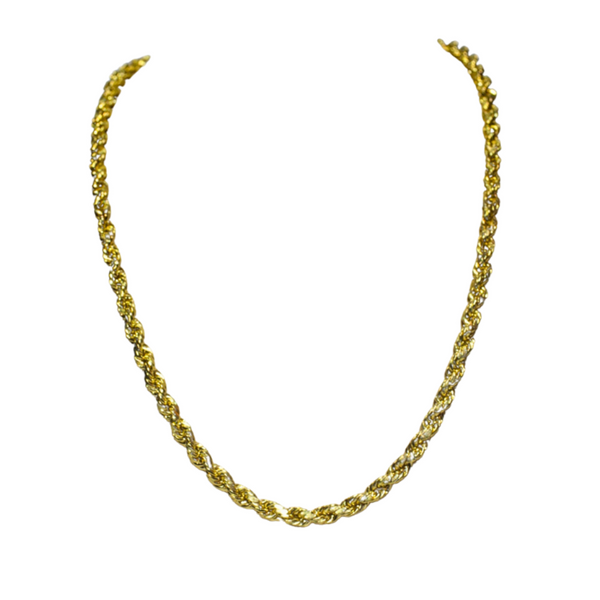 Gold chain necklace on a white background