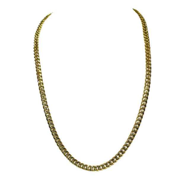 Gold chain necklace on a white background