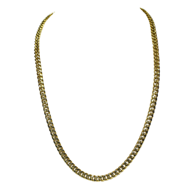Gold chain necklace on a white background