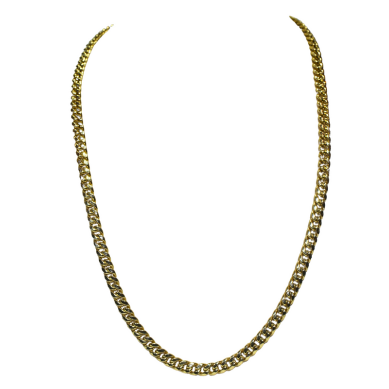 Gold chain necklace on a white background