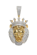 10K Yellow Gold Natural Diamond Crowned Lion Pendant | 2.80 CT Diamond Lion King Pendant