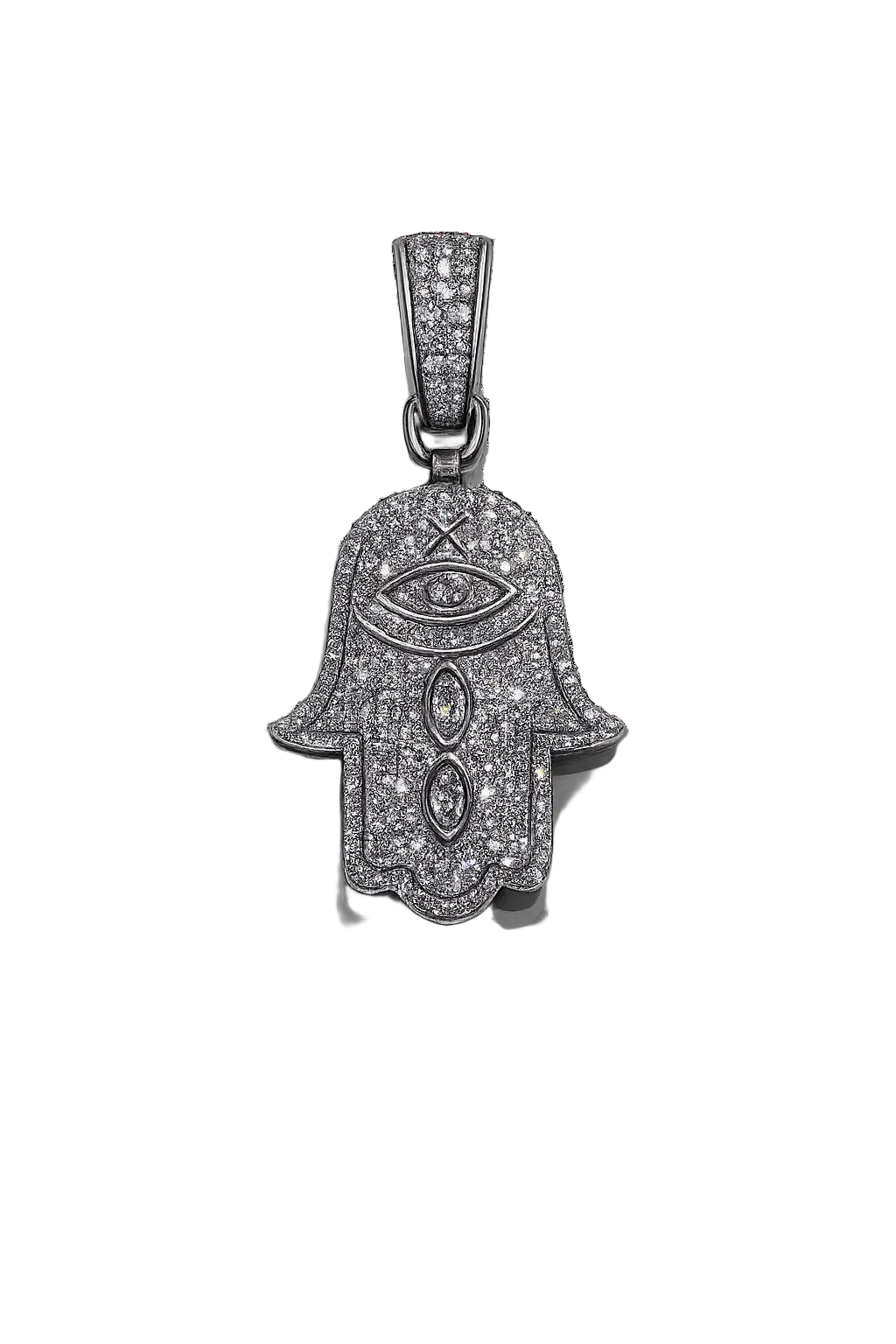 10K White Gold Natural Diamond Hamsa Hand Pendant | 1.50 CT Diamond Evil Eye Pendant