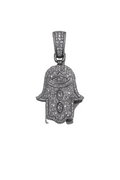 10K White Gold Natural Diamond Hamsa Hand Pendant | 1.50 CT Diamond Evil Eye Pendant
