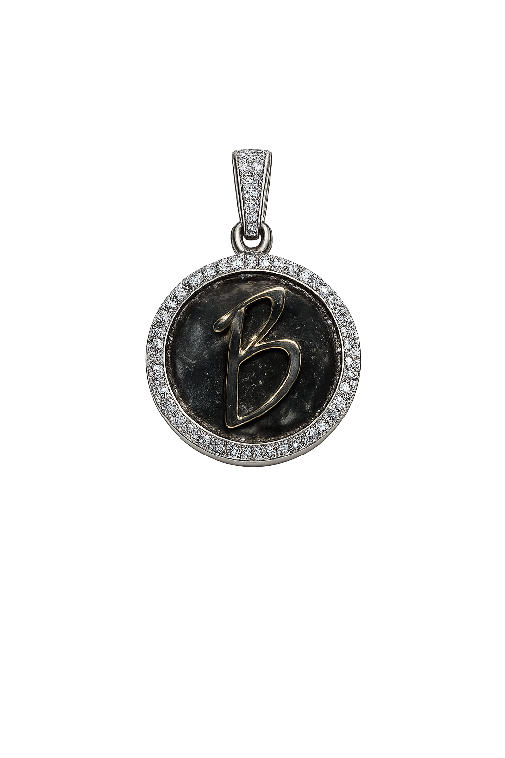 10K Gold Natural Diamond Initial “B” Medallion Pendant | 1.00 CT Diamond Letter Pendant