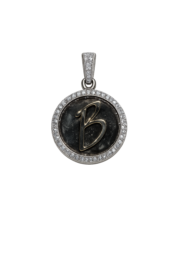 10K Gold Natural Diamond Initial “B” Medallion Pendant | 1.00 CT Diamond Letter Pendant