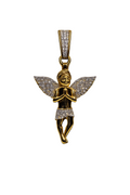 10K Yellow Gold Natural Diamond Baby Angel Pendant | Diamond Cherub Pendant