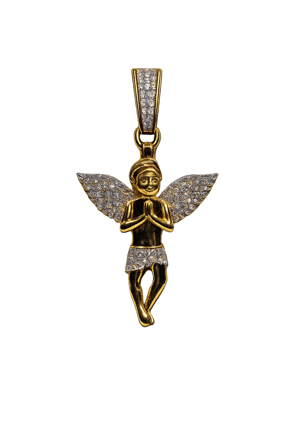 10K Yellow Gold Natural Diamond Baby Angel Pendant | Diamond Cherub Pendant