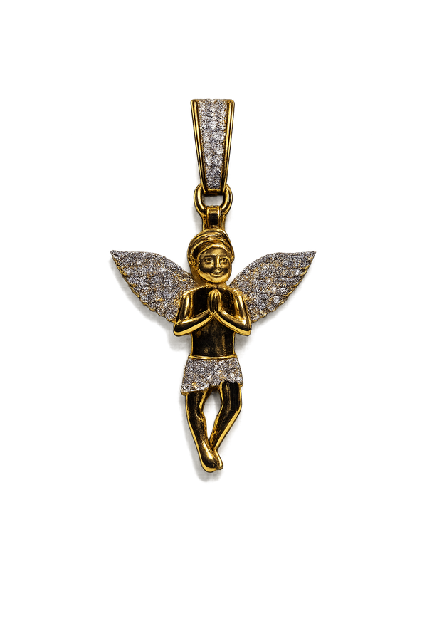 10K Yellow Gold Natural Diamond Baby Angel Pendant | Diamond Cherub Pendant