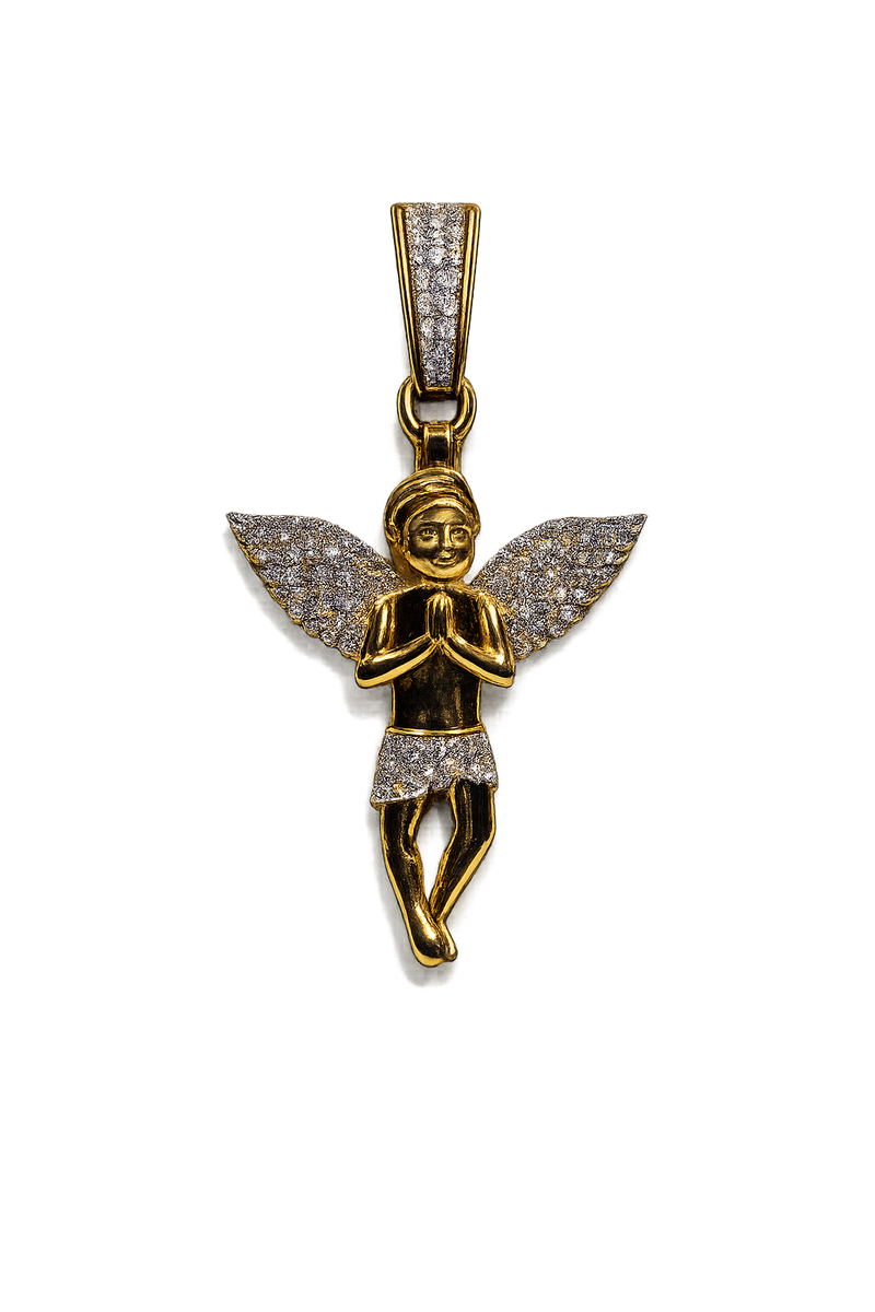 10K Yellow Gold Natural Diamond Baby Angel Pendant | Diamond Cherub Pendant