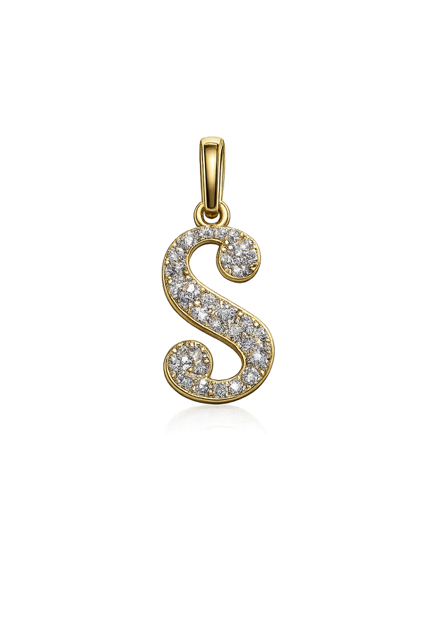 10K Yellow Gold Natural Diamond Initial “S” Pendant | 0.33 CT Diamond Letter Pendant
