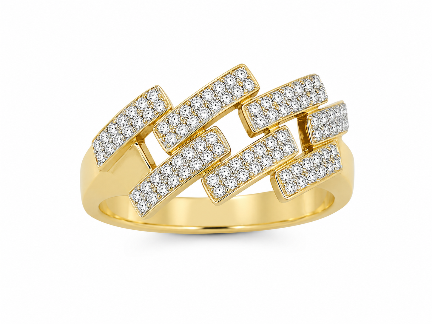 10K Yellow Gold Natural Diamond Cuban Link Ring | 1.25 CT Diamond Statement Ring