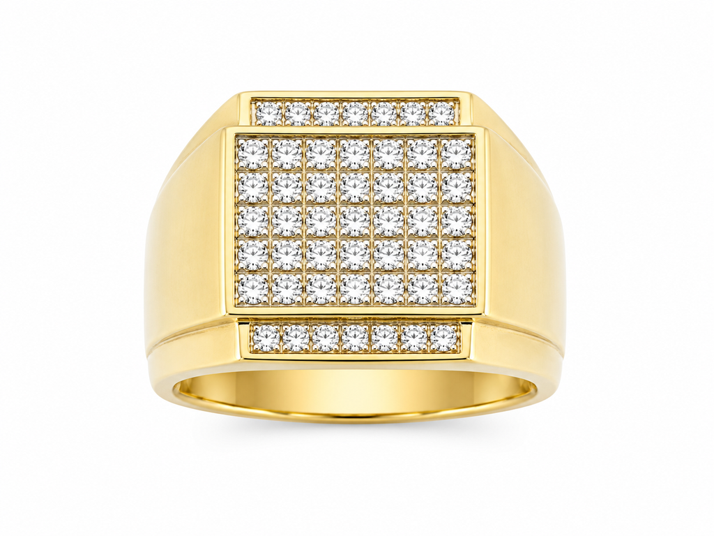 14K Yellow Gold Natural Diamond Men’s Ring | 1.50 CT Invisible Set Diamond Ring