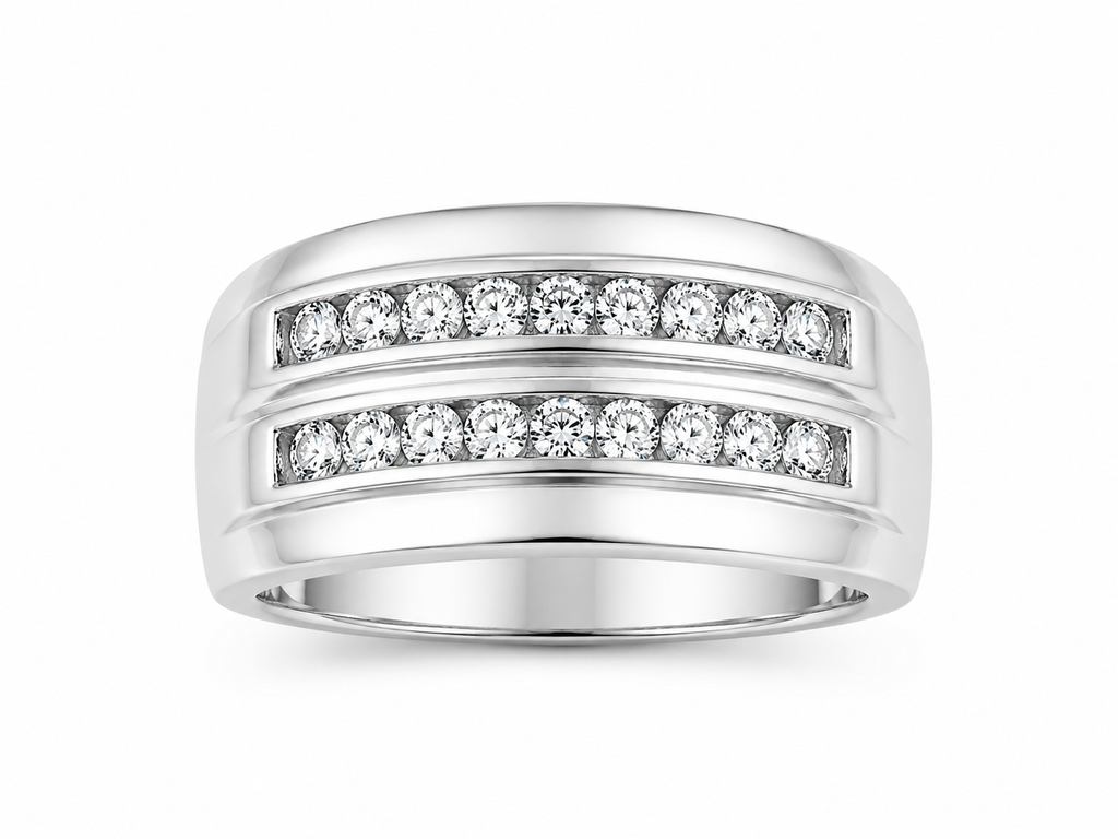 10K White Gold Natural Diamond Men’s Ring | 1.00 CT Diamond Channel Set Ring