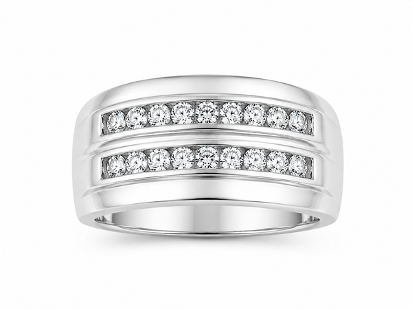10K White Gold Natural Diamond Men’s Ring | 1.00 CT Diamond Channel Set Ring