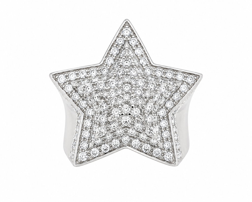 10K White Gold Natural Diamond Star Ring | 2.50 CT Diamond Statement Ring