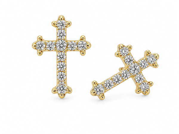 10K Yellow Gold Natural Diamond Cross Stud Earrings | 0.25 CT Diamond Earrings