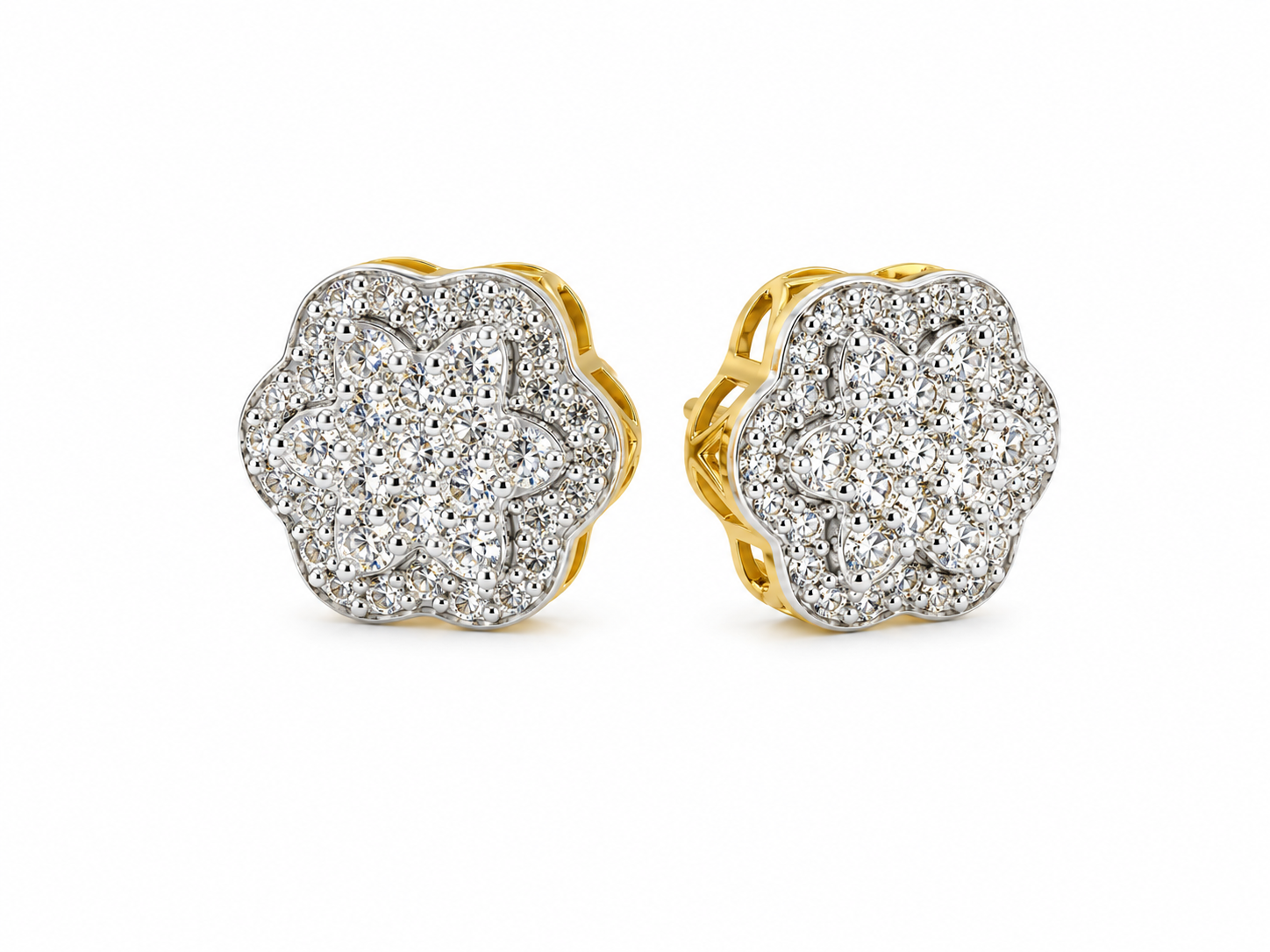10K Yellow Gold Natural Diamond Flower Stud Earrings | 0.66 CT Diamond Earrings