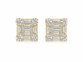 10K Yellow Gold Natural Diamond Square Stud Earrings | 0.95 CT Diamond Earrings