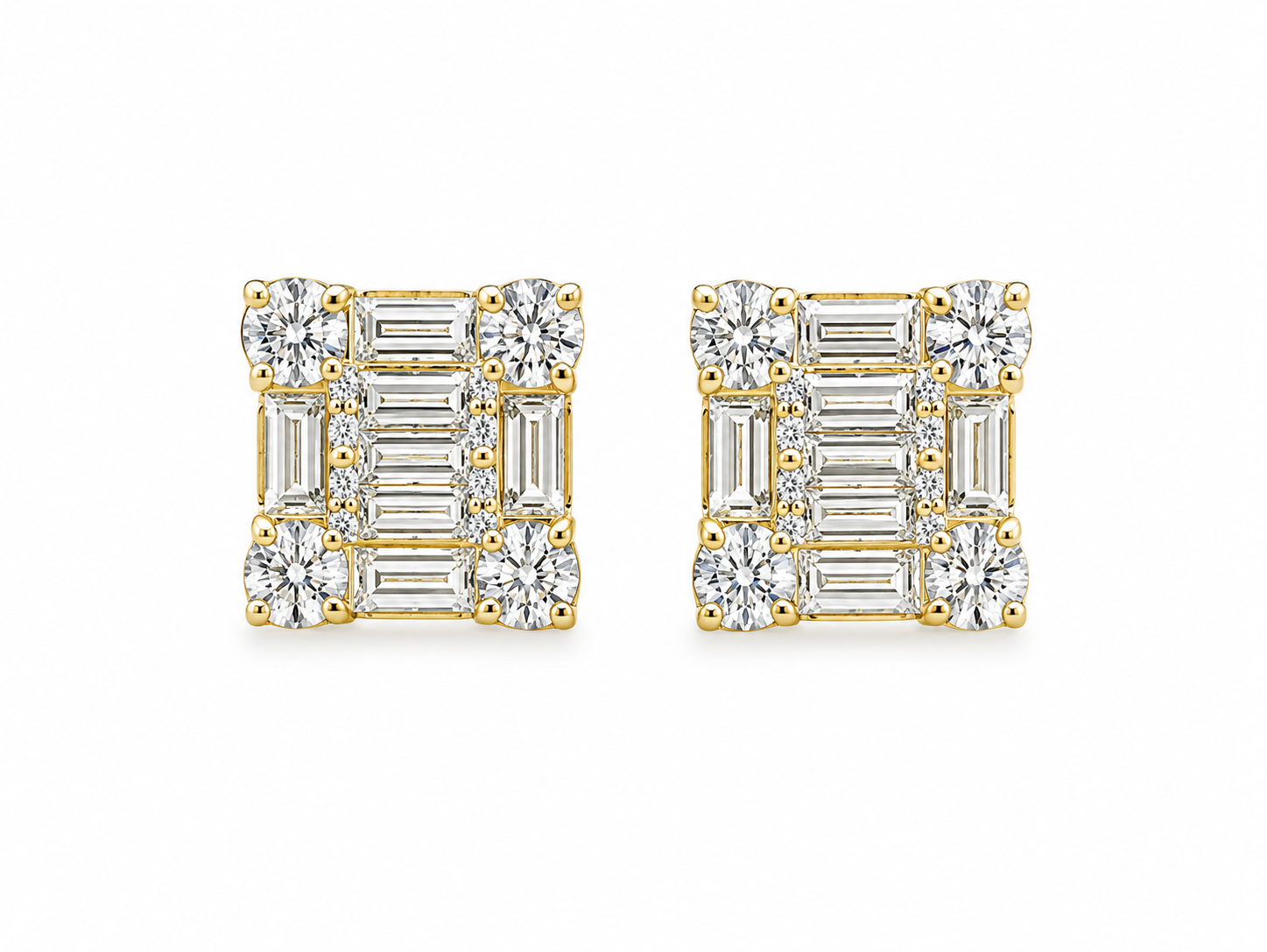 10K Yellow Gold Natural Diamond Square Stud Earrings | 0.95 CT Diamond Earrings