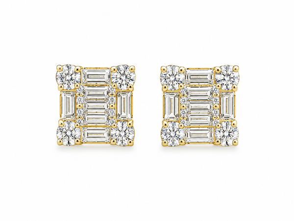 10K Yellow Gold Natural Diamond Square Stud Earrings | 0.95 CT Diamond Earrings