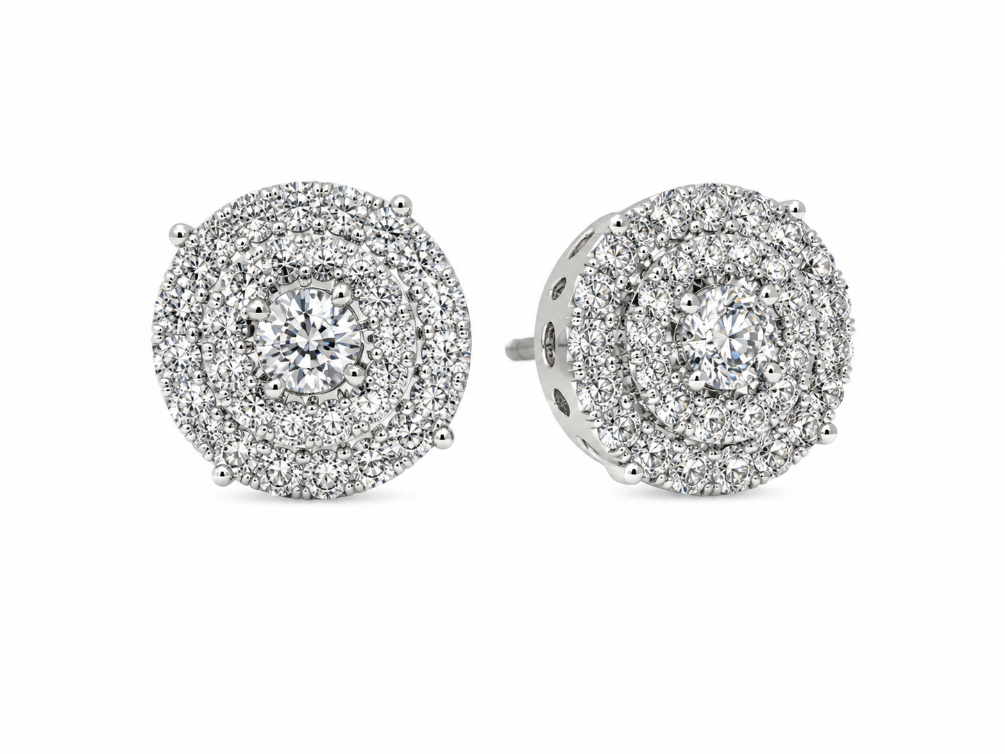 10K White Gold Natural Diamond Halo Stud Earrings | 1.42 CT Diamond Earrings