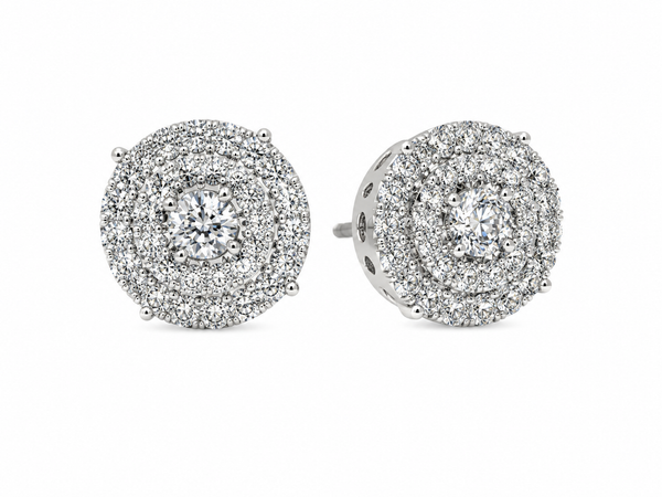 10K White Gold Natural Diamond Halo Stud Earrings | 1.42 CT Diamond Earrings