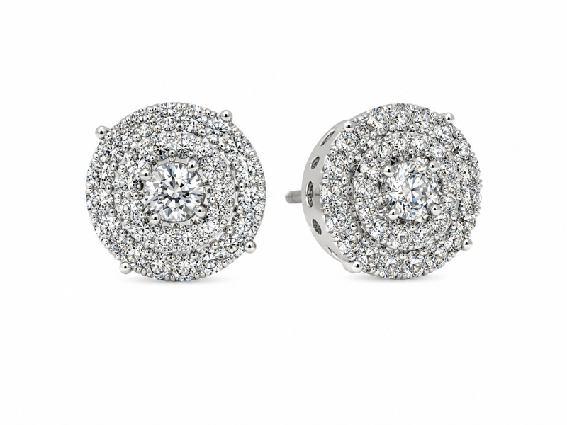 10K White Gold Natural Diamond Halo Stud Earrings | 1.42 CT Diamond Earrings