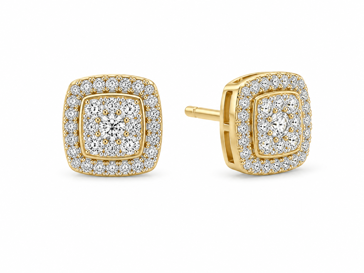 10K Yellow Gold Natural Diamond Halo Stud Earrings | 0.57 CT Diamond Earrings