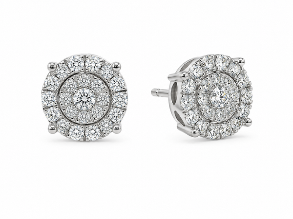 10K White Gold Natural Diamond Halo Stud Earrings | 0.70 CT Diamond Earrings